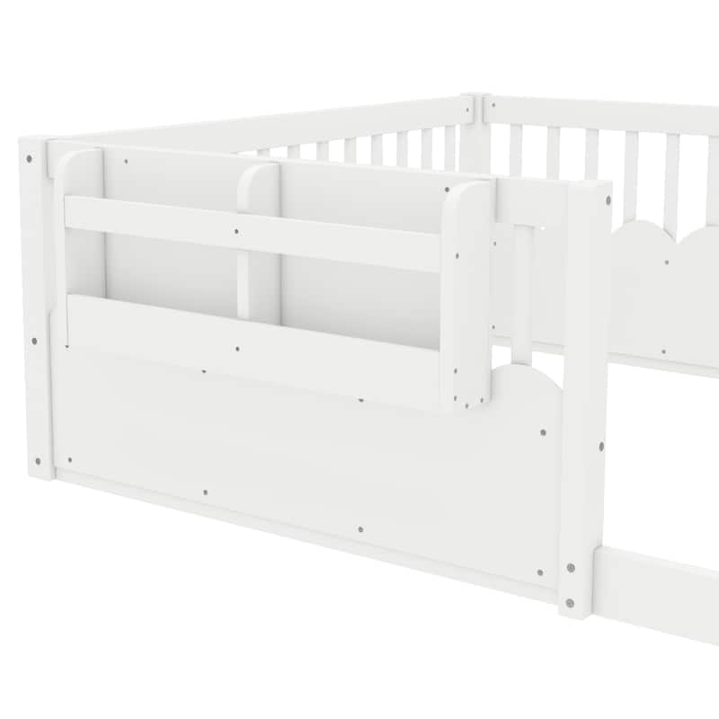 Full Floor bed with Heightened Fence and bookshelf, Wood Floor Bed for Kids