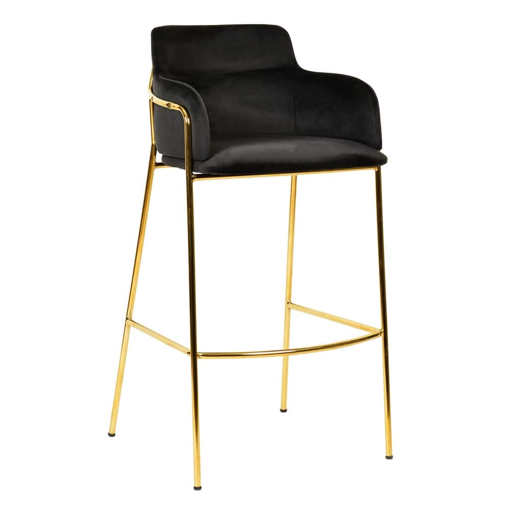 LeisureMod 40" Low-Back Velvet Upholstered Bar Stool with Gold Stainless-Steel Frame for Home Living Room Kitchen & Bar