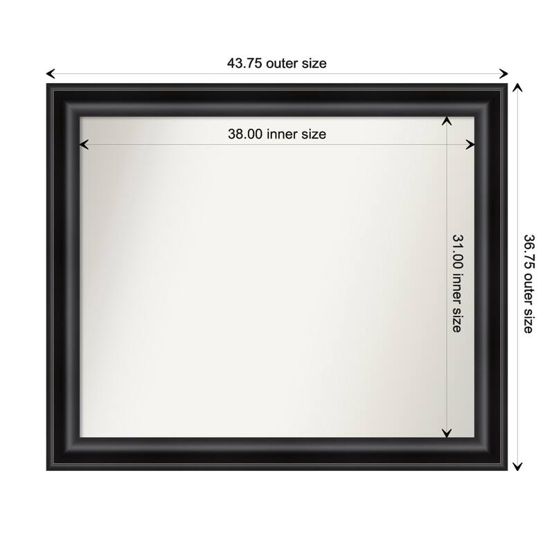 Grand Black Framed Non-Beveled Custom Wall Mirror, Bathroom Vanity Mirror - Outer Size: 43.75 x 36.75