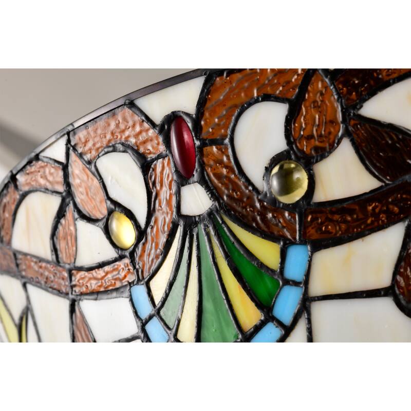 Fleur Carousel Ivory and Amber Tiffany Glass Lighted Ceiling Fan w Remote