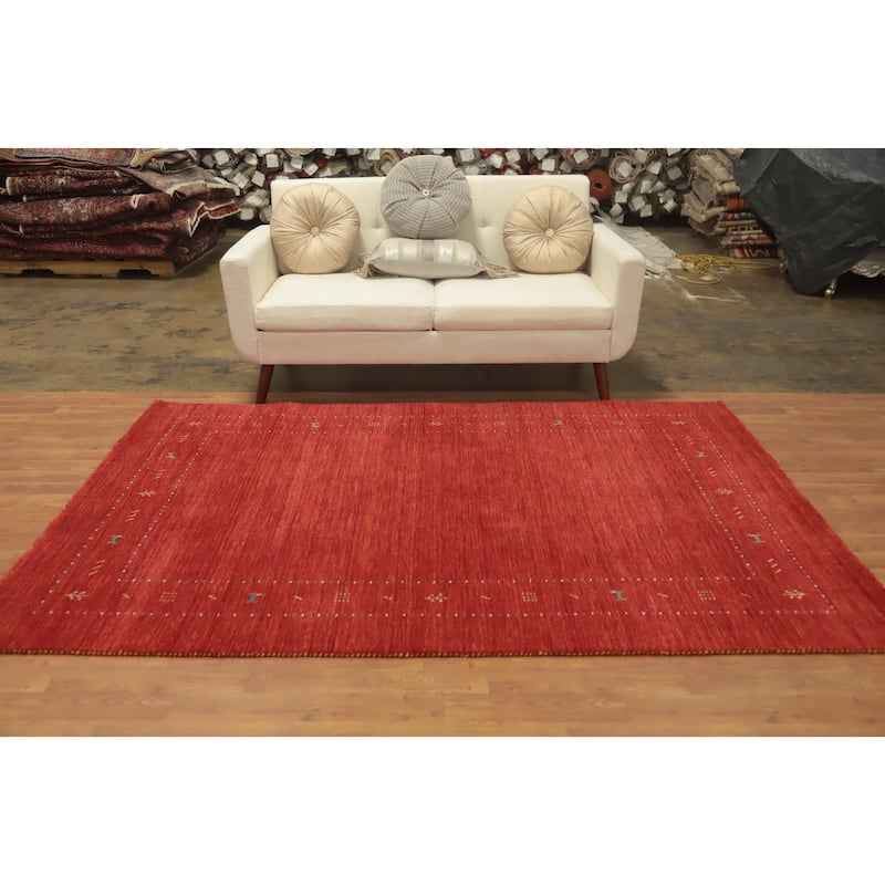 Hand Knotted Oriental 100% Wool Carpet Tribal Animal Pictorial Red Gabbeh Area Rug - 7' 10'' X 5' 1''
