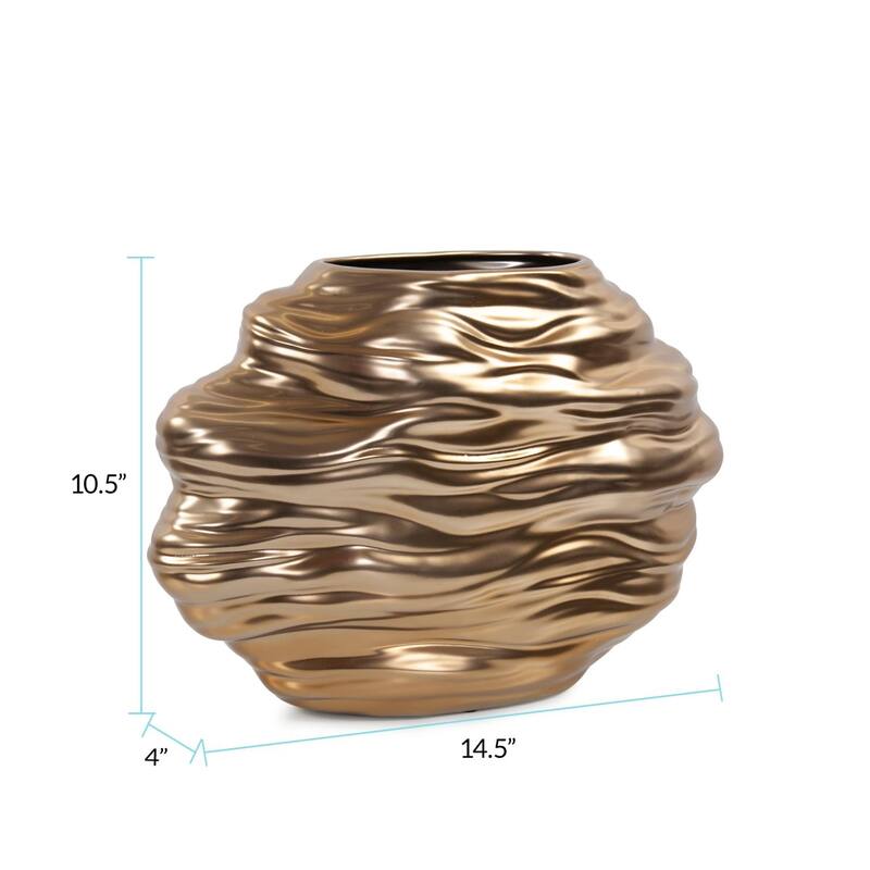 Allan Andrews Hand Finished Brass Ceramic Flowing Wave Vase