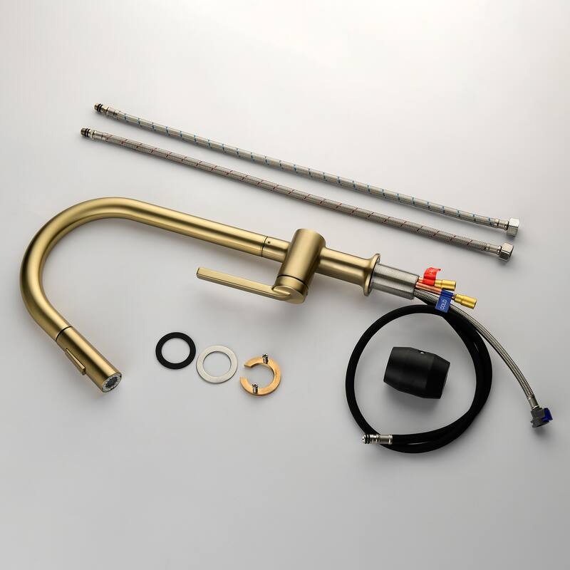 Single Handle Pull Down Sprayer Kitchen Sink Faucet Modern Commercial Kitchen Basin Faucets Brushed Gold
