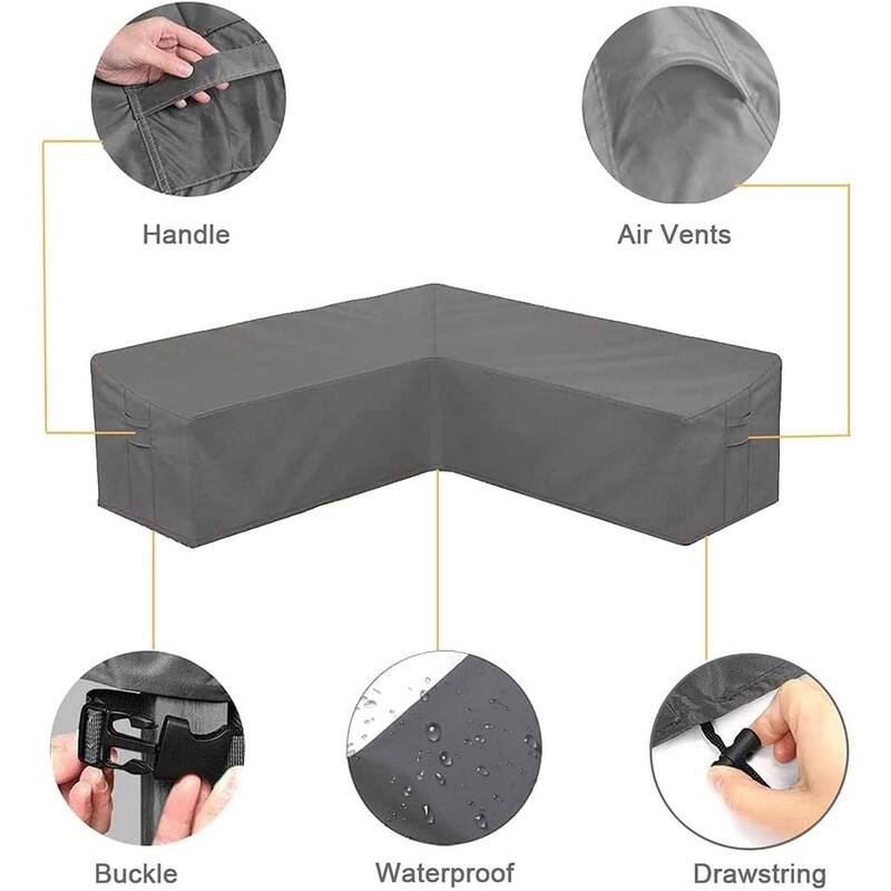 Gray Outdoor Sectional Sofa Cover Tailor for V/L Shaped Patio Furniture
