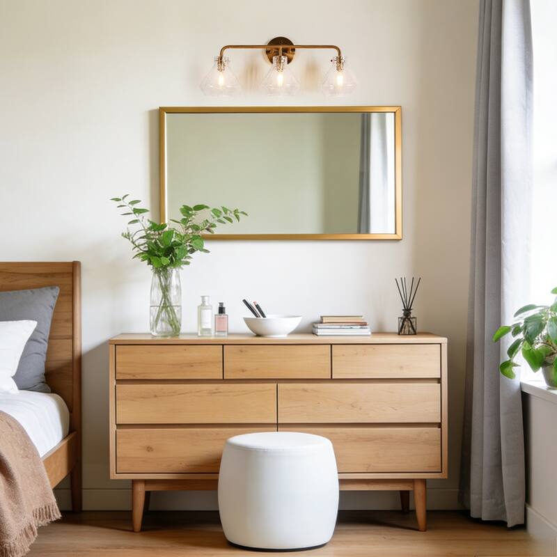 Modern Gold 3-Light Bathroom Vanity Light Art Glass Wall Sconces