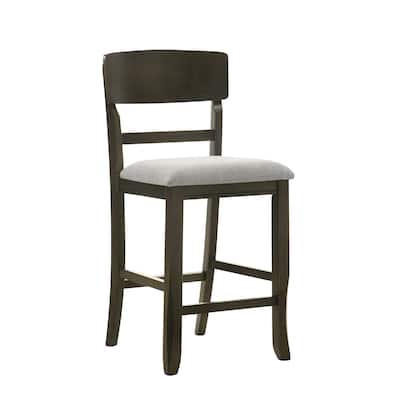 2Pc Transitional Upholstered Counter Height Dining Chair Bar Stools Brown Finish Wooden Furniture