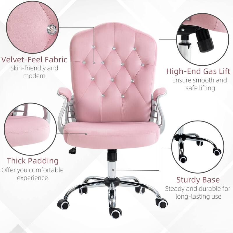 Vinsetto Home Office Chair, Velvet Computer Chair, Button Tufted Desk Chair with Swivel Wheels