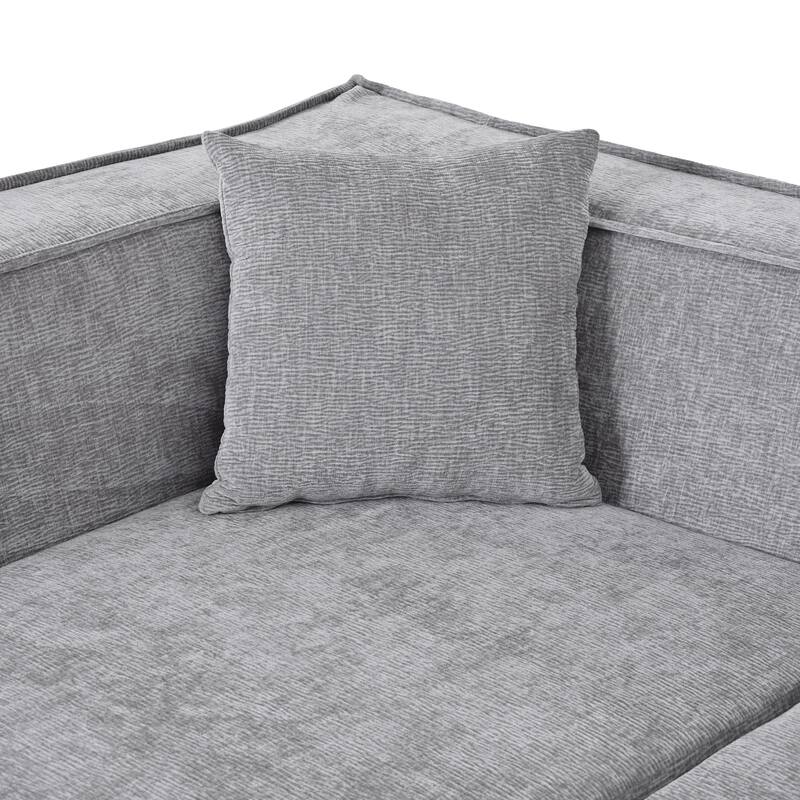 L-Shape Sectional Sofa with 2 Throw Pillows, Chenille Fabric Modular Sofa for Livingroom 4-seater Curved Couch Chaise