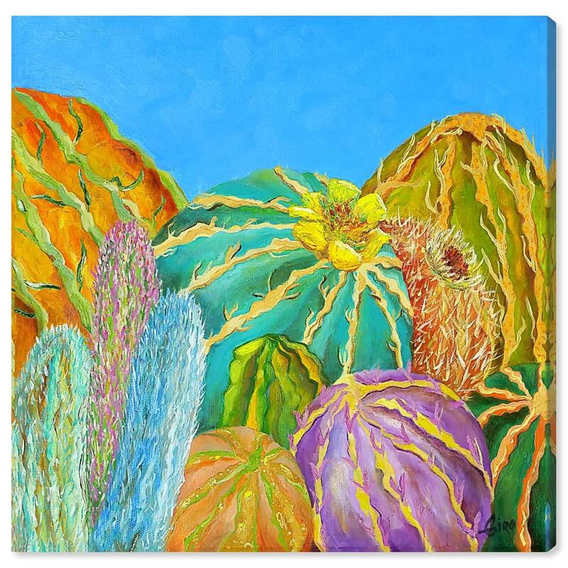 Wynwood Studio Canvas Floral and Botanical Vivian Fache - Giro-Cactus II Left Blue and Tropical Wall Art Canvas Print