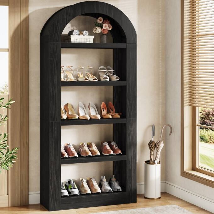 70.9'' Tall Brown Arched Bookshelf with Storage