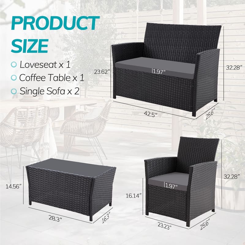 4 Piece Outdoor PE Wicker Furniture Set