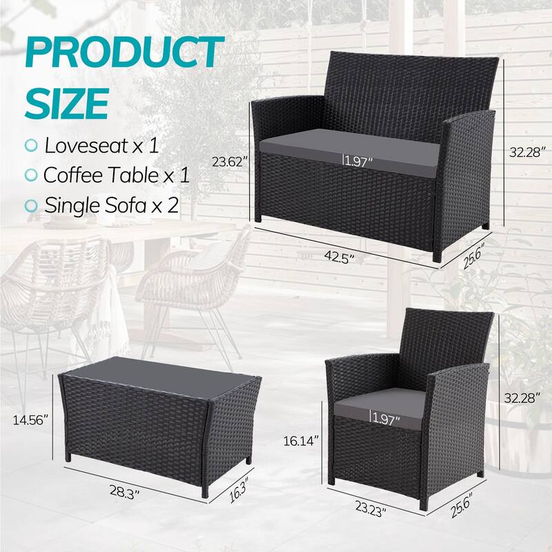 4-Piece Outdoor PE Wicker Sectional Sofa Set with Washable Cushions
