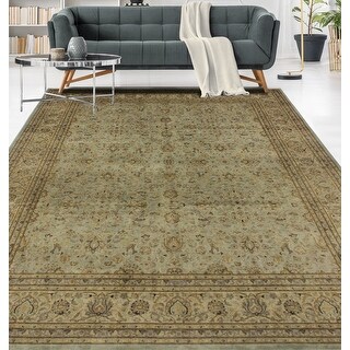 Turkish-Knotted Ankara Neriman Green-Blue/Beige Rug (8'4 x 10'1) - Bed ...