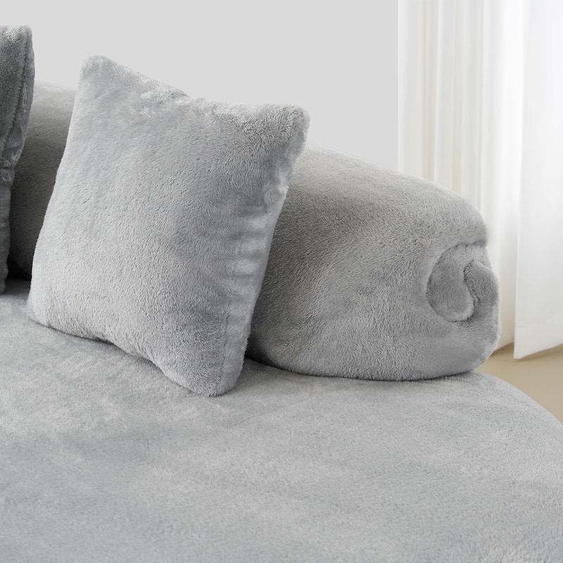 Modern And Simple Curved Flannelette Sofa.Creative Multi-Seater,With A Combination Of Pillows