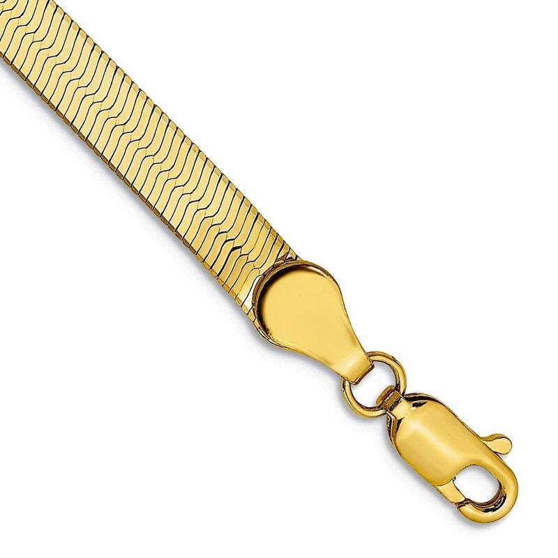 Curata 10k Yellow Gold Unisex 7" or 8" Flexible Silky Herringbone Chain Bracelet - 2.5mm 3mm 4mm 5mm - 7 Inch - 4 mm