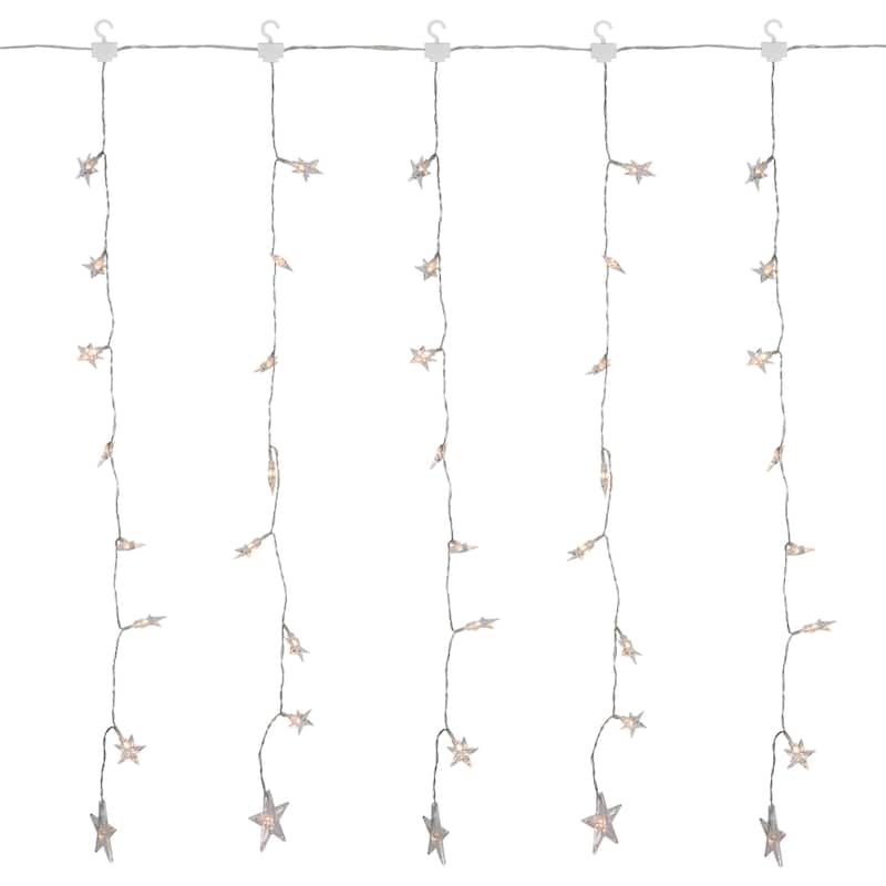 LED Star Curtain Christmas Lights - Warm White - 7.5' Clear Wire - 120ct