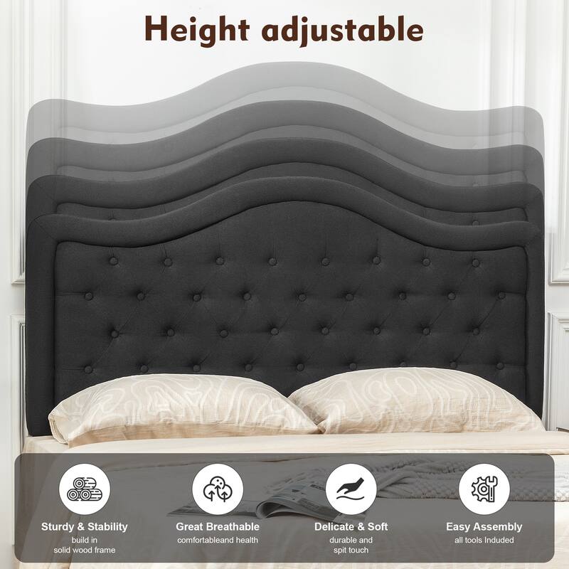 Adeco Queen-Sized Headboard with Adjustable Metal Legs