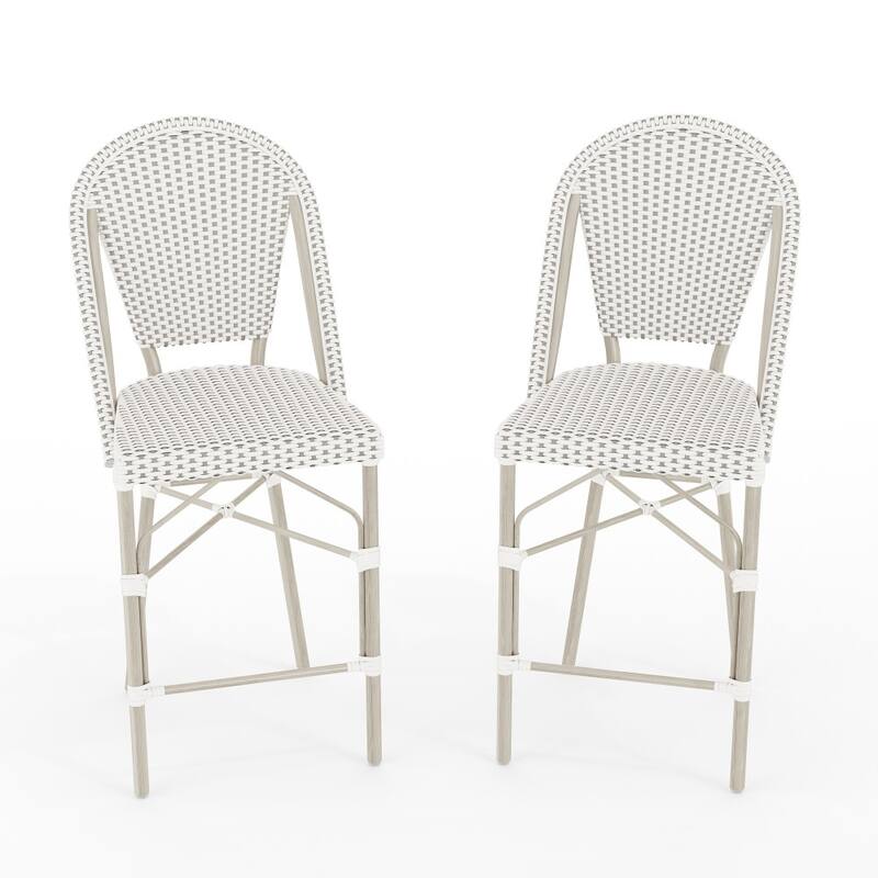 Martha Stewart 2PK All-Weather Stackable Patio Bistro Counter Stools - 18.5"W x 23.25"D x 42"H - Gray & White/Gray Frame