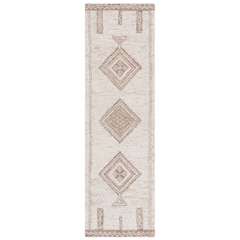 SAFAVIEH Handmade Kenya Tiburcia Rustic Southwestern Boho Wool Rug - 2'3" x 8' Runner - Brown/Beige