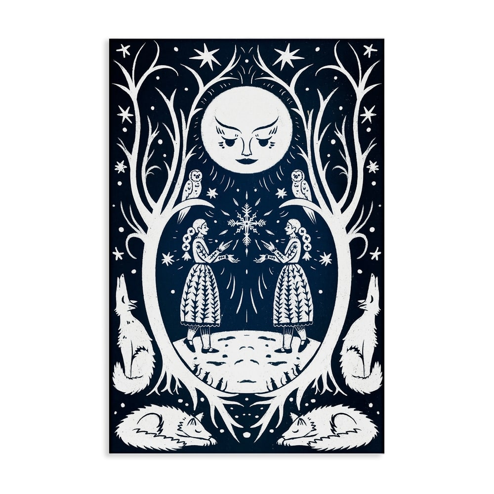 Stupell Woodland Folk Girls with Moon Canvas Wall Art Design By Hannah Moren