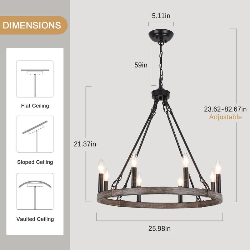 8-Light Candlestick Wagon Wheel Chandelier Linear Chandelier Lighting for Kitchen Island