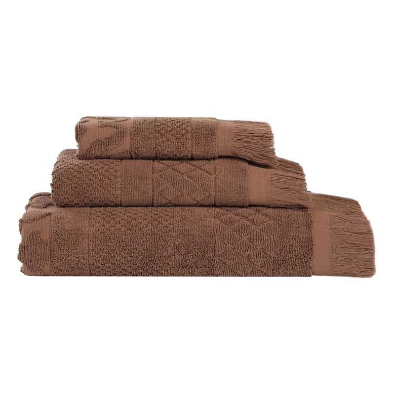 Superior Rolla Cotton Geometric Jacquard Plush Soft 3 Piece Towel Set