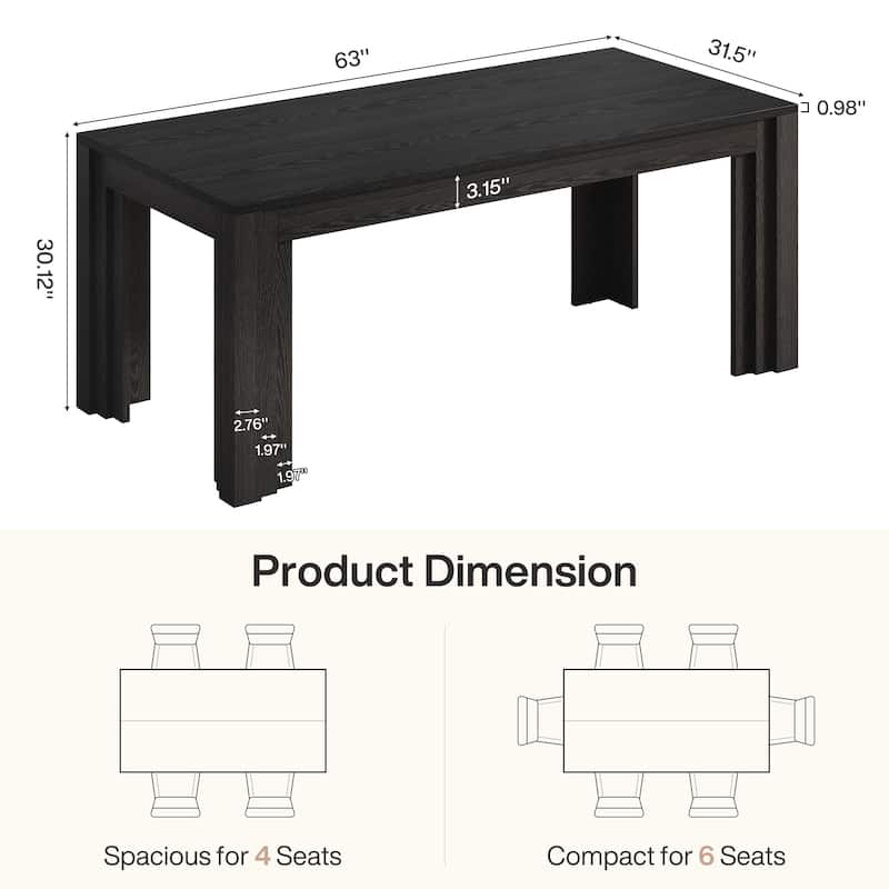 63-Inch Dining Table, Large Rectangular Kitchen Table, Dinner Table for Dining Room, Living Room, Kitchen