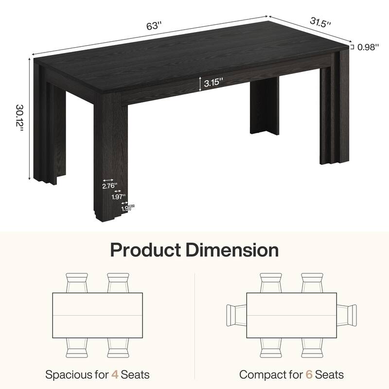 63-Inch Dining Table for 4-6 People, Large Rectangular Kitchen Table