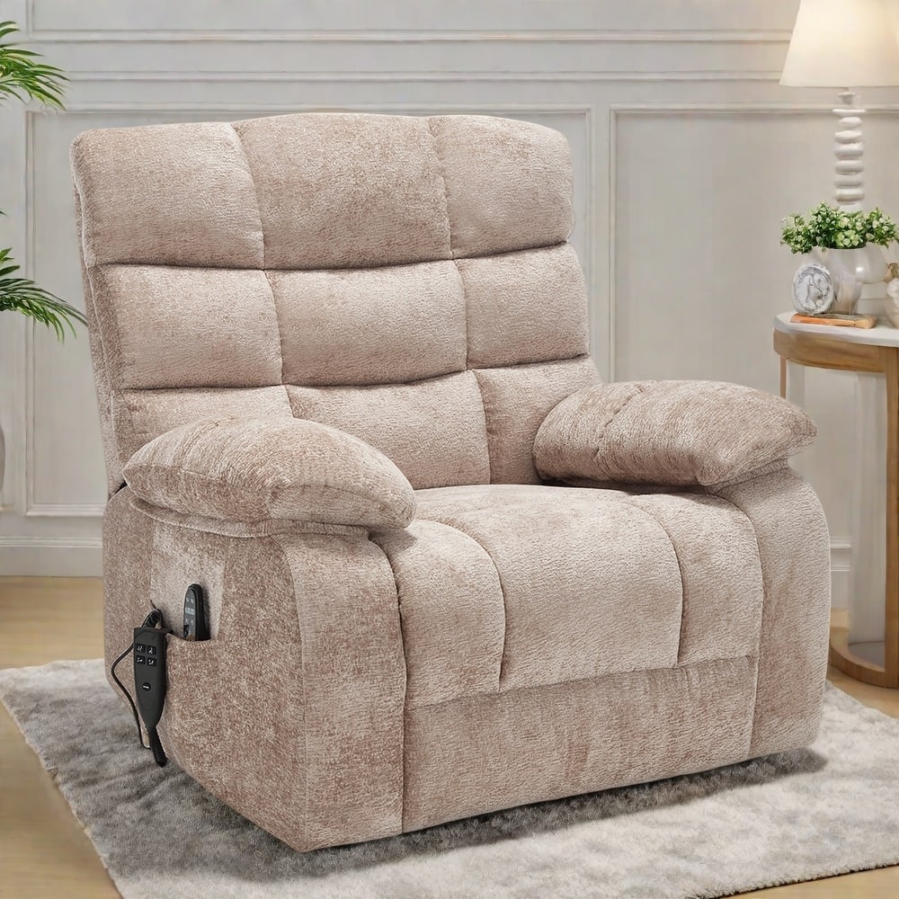 Chenille Power Lift Recliner Chair for Big and Tall with Massage, Heat, Dual Motors, and 180° Recline