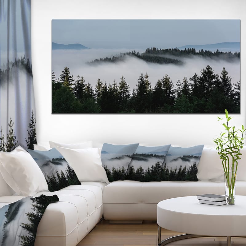 Dark Trees and Fog Over Mountains - Landscape Art Print Canvas - 60 in. wide x 28 in. high