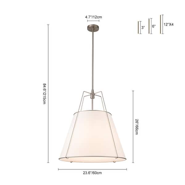 dimension image slide 4 of 7, Mid Century 4-Light Conical Fabric Shade Lantern Pendant Ambient Light