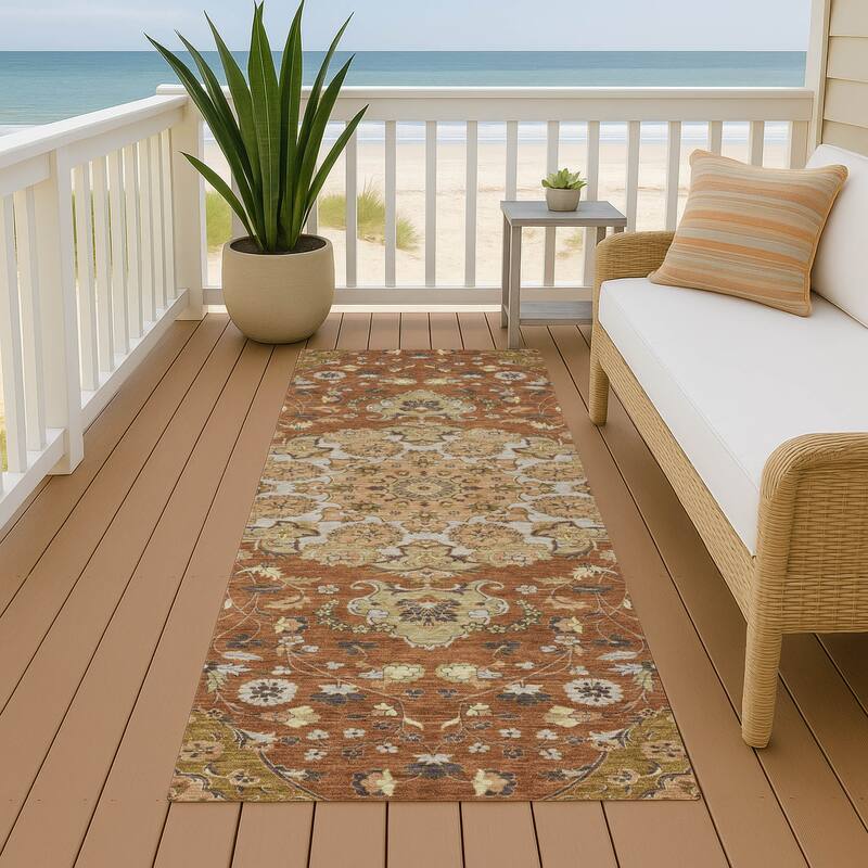 Machine Washable Indoor/ Outdoor Global Eckley Chantille Rug - Paprika - 2'3" x 7'6"
