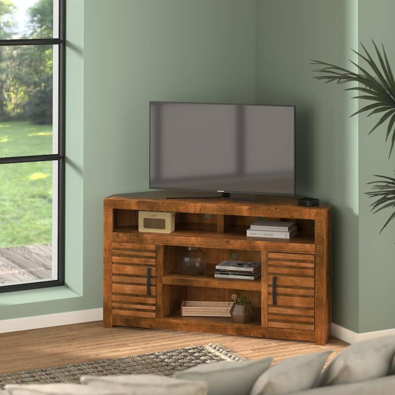 Bridgevine Home 52 inch Corner TV Stand Console for TVs up to 55 inches, No Assembly Required, Whiskey Finish - Whiskey