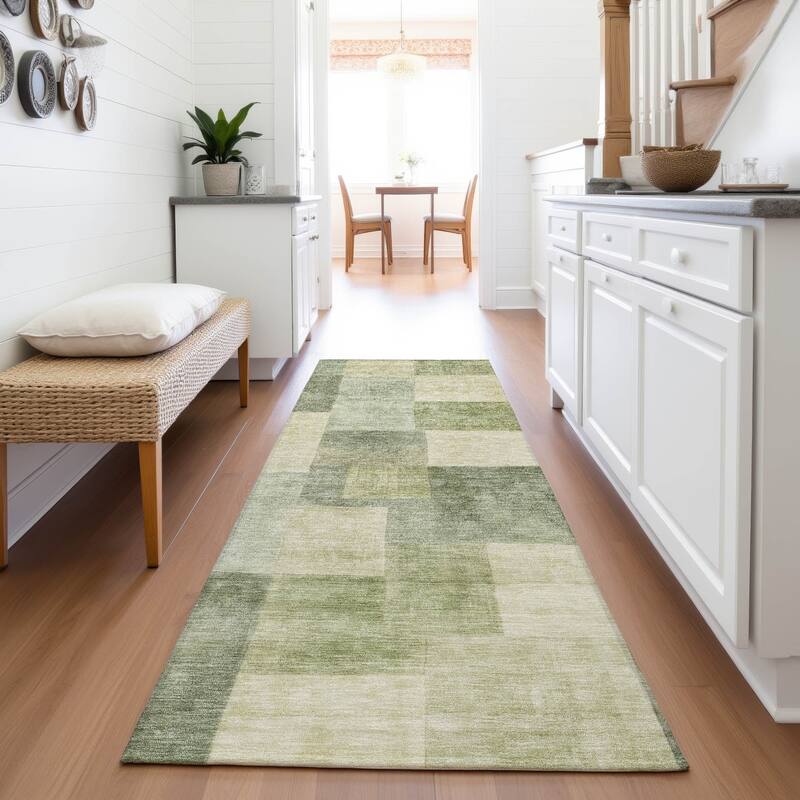Premium Washable Super Soft Contempory Checker Mayfield Rug - Aloe - 2'3" x 7'6"