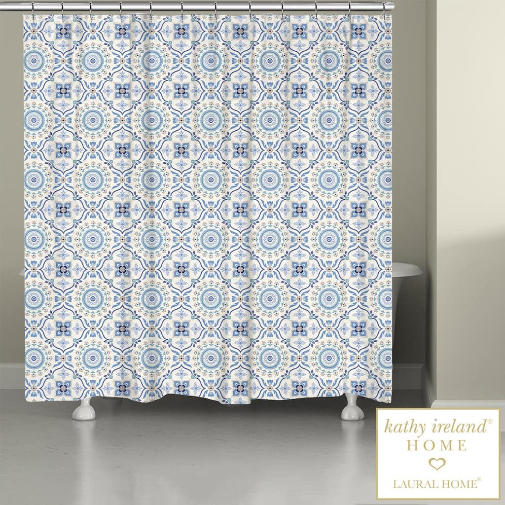 kathy ireland® HOME Indochine Mosaic Blue Shower Curtain by Laural Home