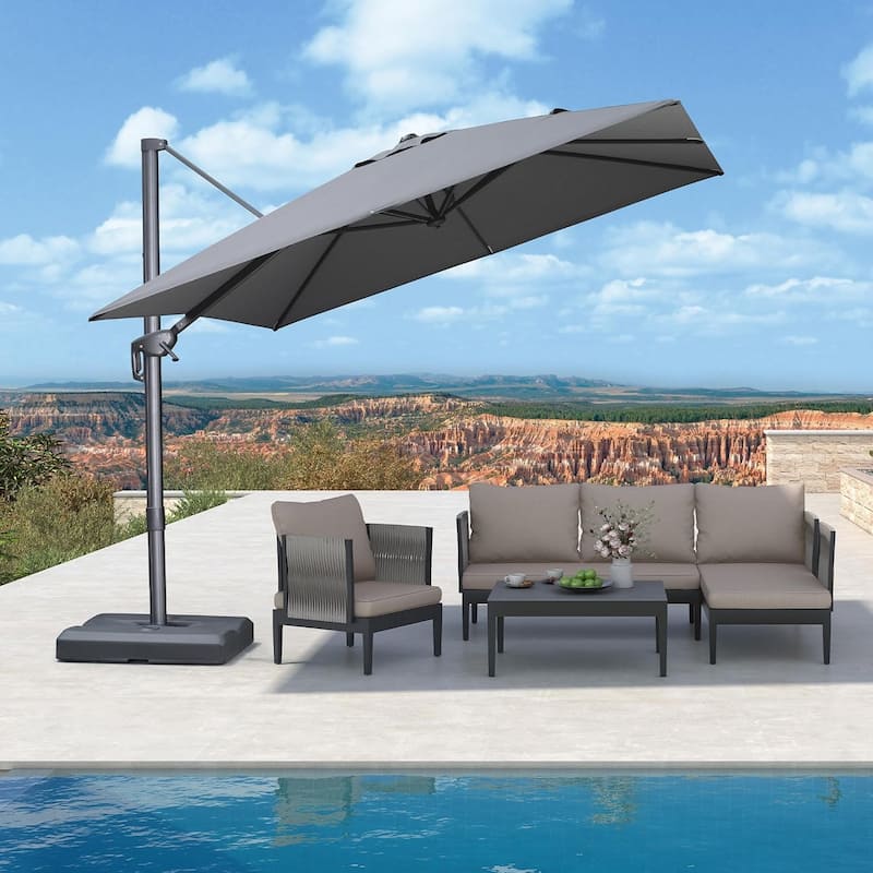PURPLE LEAF 9 ft Stylish UV50+ Fade Resistant Patio Cantilever Umbrella with 360-degree Rotation