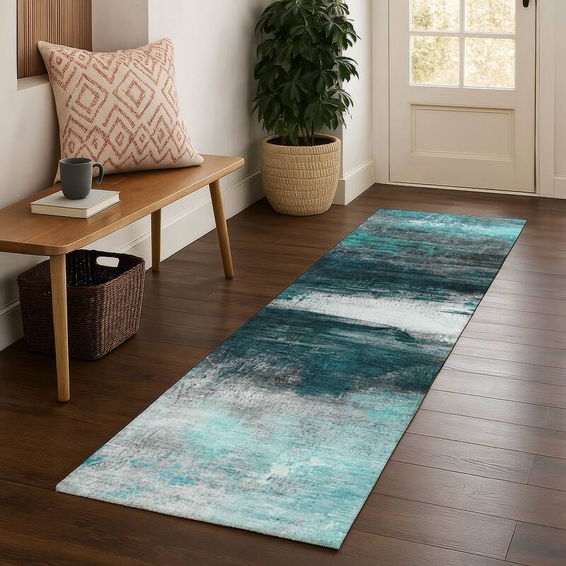 Premium Washable Super Soft Modern Abstract Mayfield Rug - Teal - 2'3" x 7'6"