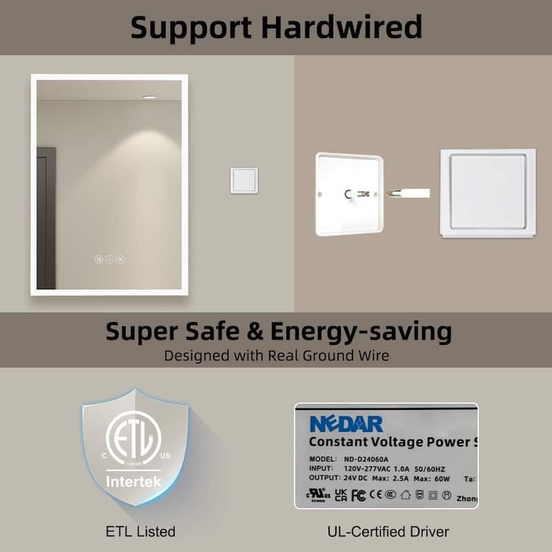 16 in. W x 24 in. H Rectangular Aluminum LED Dimmable Medicine Cabinet with Mirror - 16*24 Left hinge