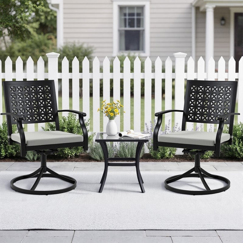 Patio Dining Chairs, Outdoor Metal Chairs with Armrests, Chair Set with Cushions, 2-Piece Set, Suitable for Patios and Gardens