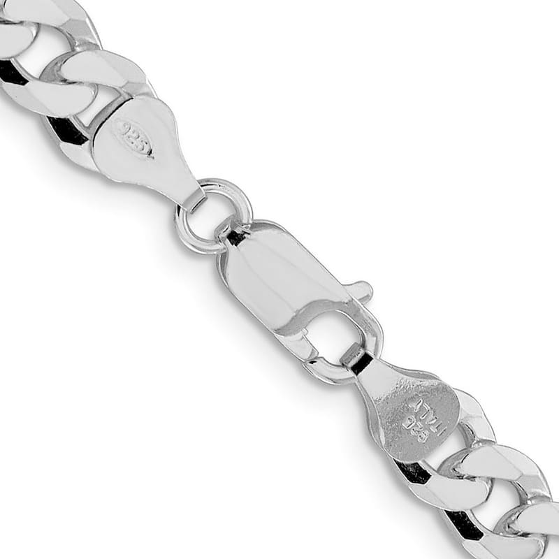 Curata 925 Sterling Silver Rhodium 7mm Beveled Curb Chain Necklace for Men