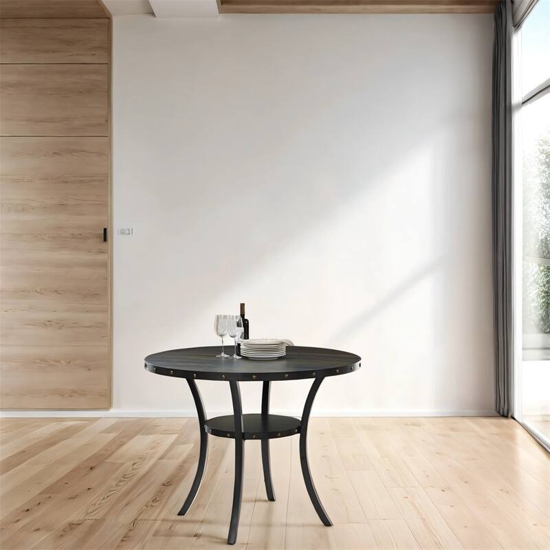 Espresso Wood Counter Height Nailhead Round Dining Table