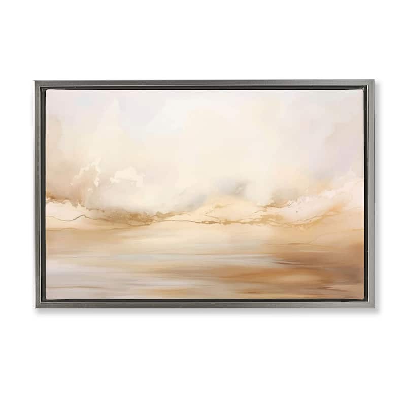 Stupell Neutral Abstract Horizon Line Framed Floater Canvas Wall Art Design By LSR Creative Studio - 31 x 21 - Grey