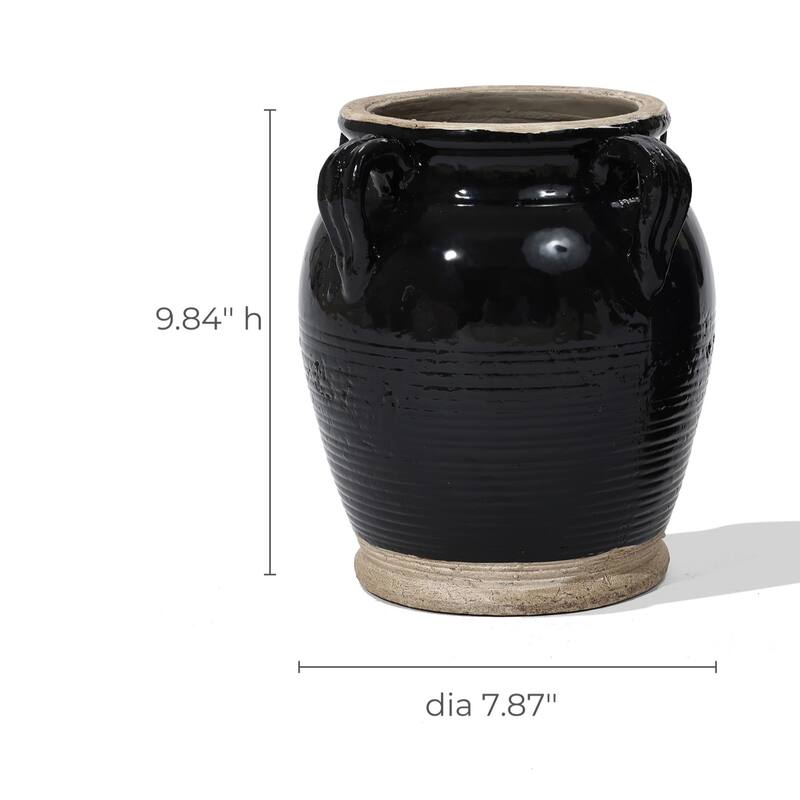 2-Piece Black Jug Terracotta Vase with Two Handles Set