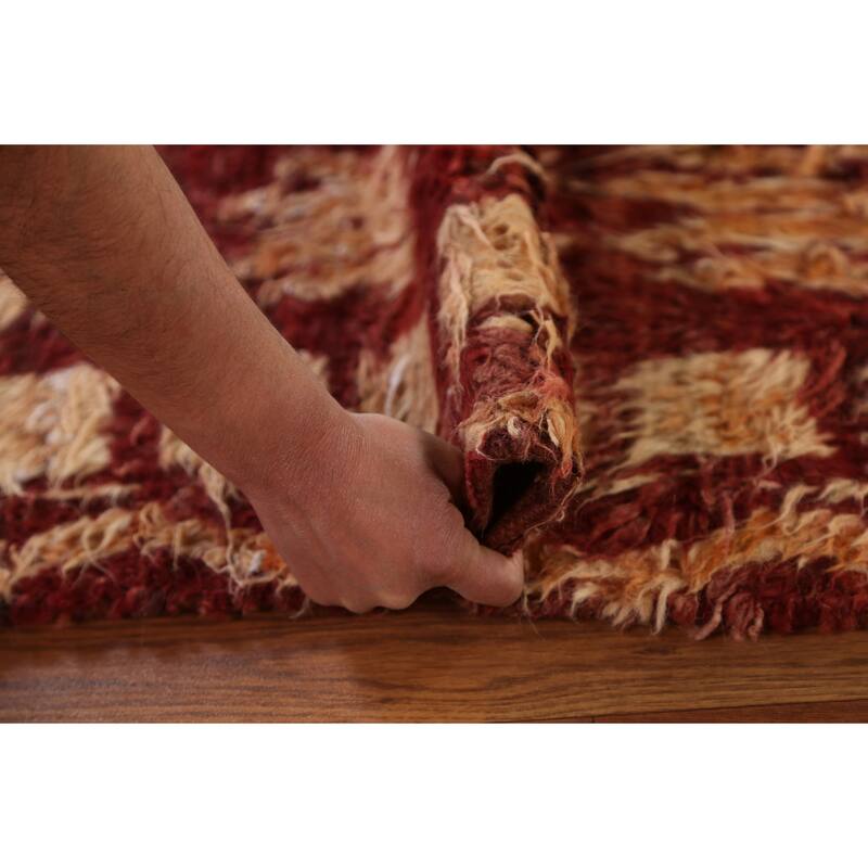 Hand Knotted Oriental 100% Wool Carpet Modern Tribal Red Moroccan Area Rug - 8' 0'' X 5' 7''