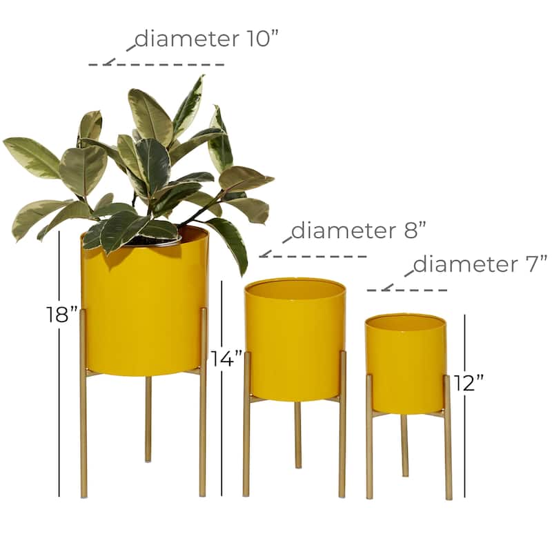 Metal Indoor Outdoor Planter with Removable Stand - Set of 3 Gold, Silver, Black, White, Teal, Yellow - Roche River Decor