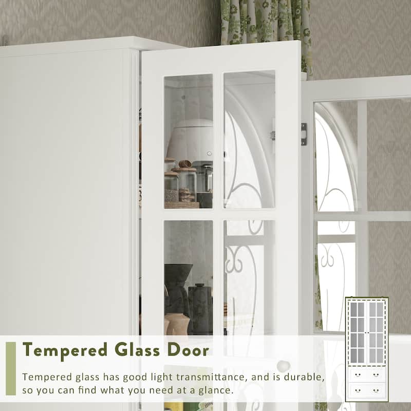 78.7" Combo Buffet Bookcase Storage Cabinet Glass Bookshelf Display