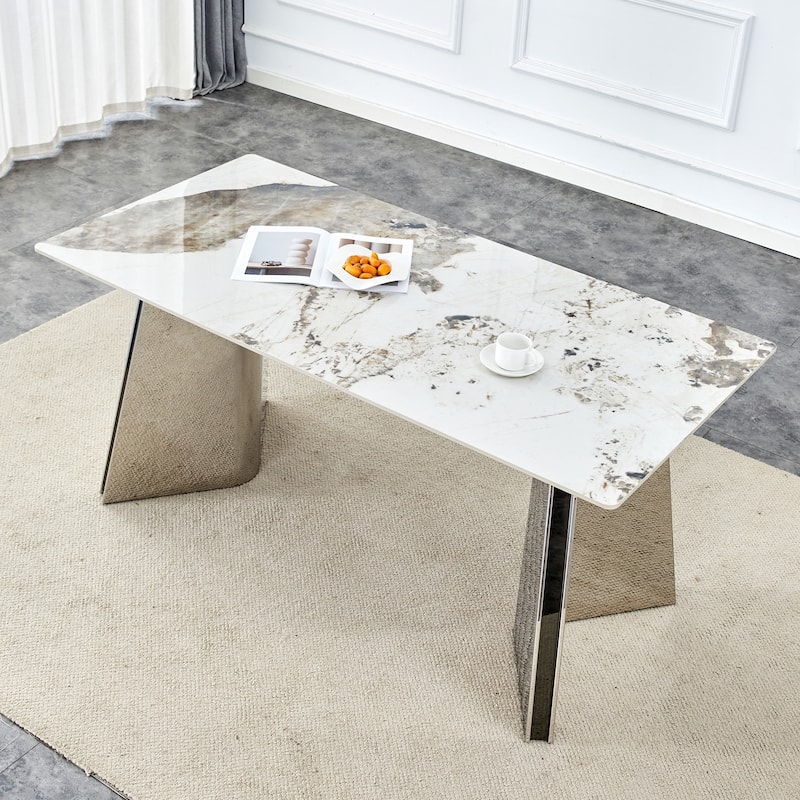 Dining Room Dining Table with Stainless Steel Butterfly Legs Office Table Accent Table Computer Table