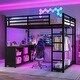 preview thumbnail 12 of 20, Full Size Metal Loft Bed with Wardrobe, Storage Cubes and L-shaped Desk Queen