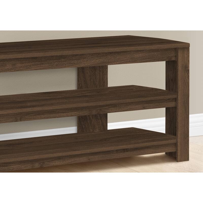 42" Contemporary TV Stand, Dark Walnut, Open Shelves, Media Entertainment Center, Storage Console