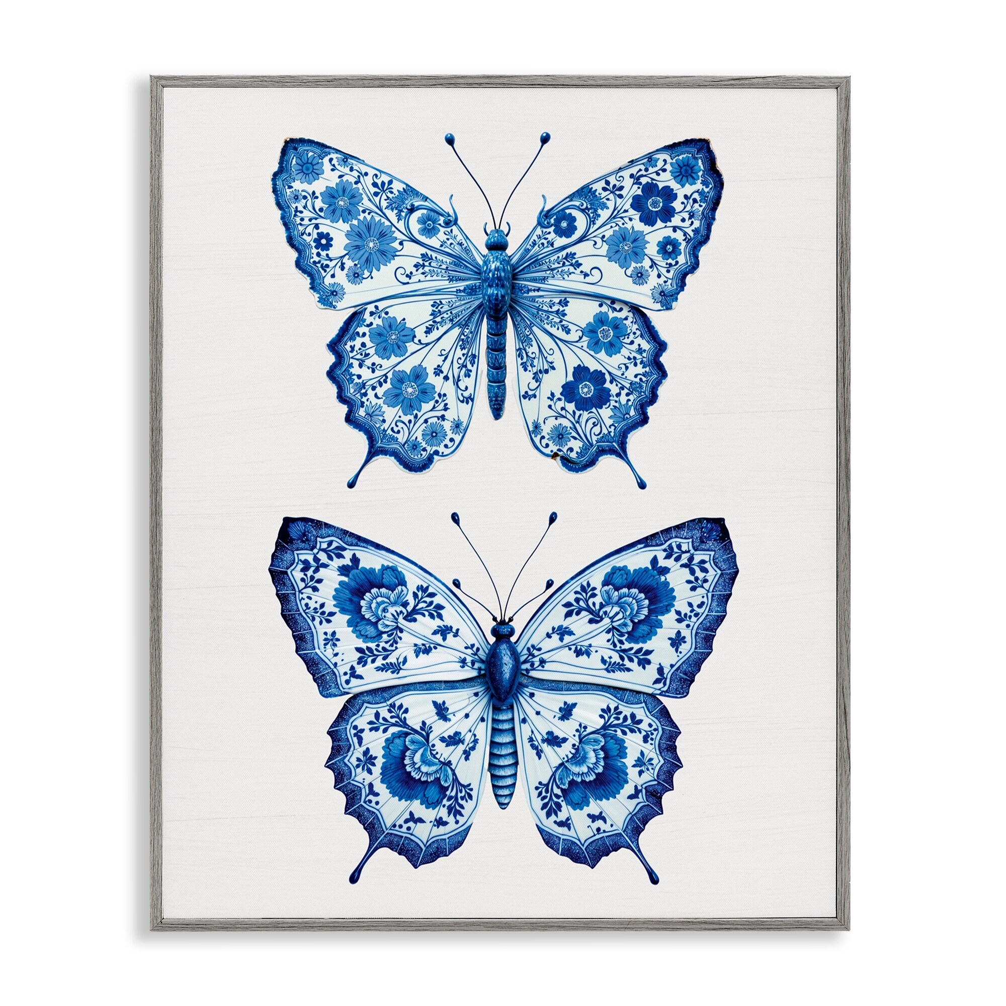 Stupell Ornate Toile Pattern Butterflies Framed Giclee Art Design By Lettered and Lined